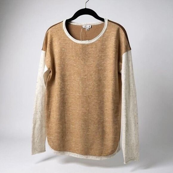 NWT Smartwool Women's Knit Wool Blend LS Tan Brown White Pullover Sweater Medium - Picture 1 of 9